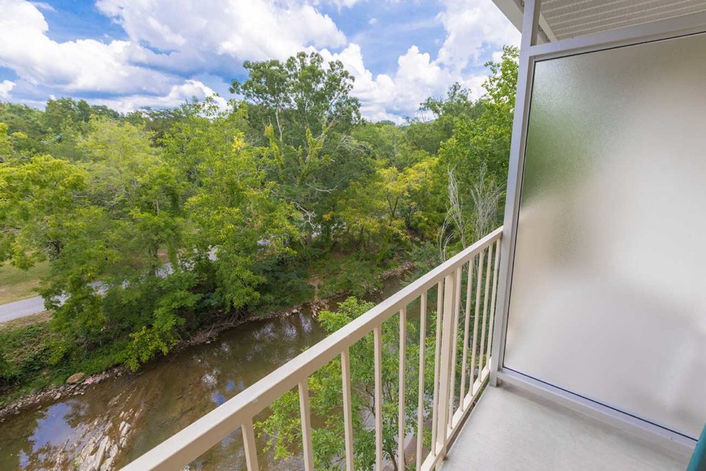 Balcony overlooking river in Pigeon Forge