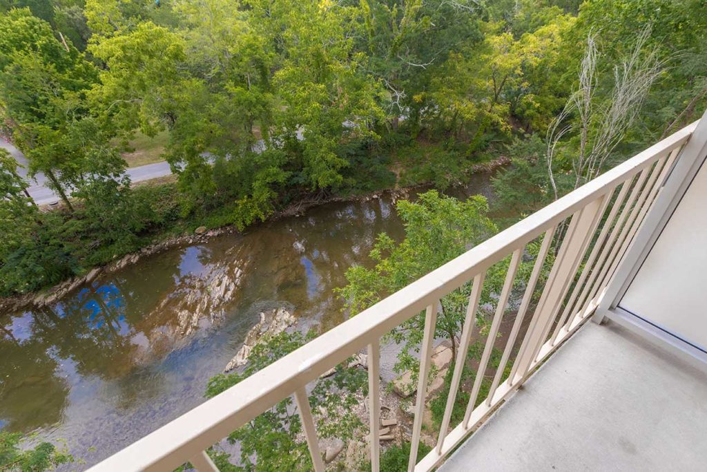 View of Pigeon River from hotel balcony