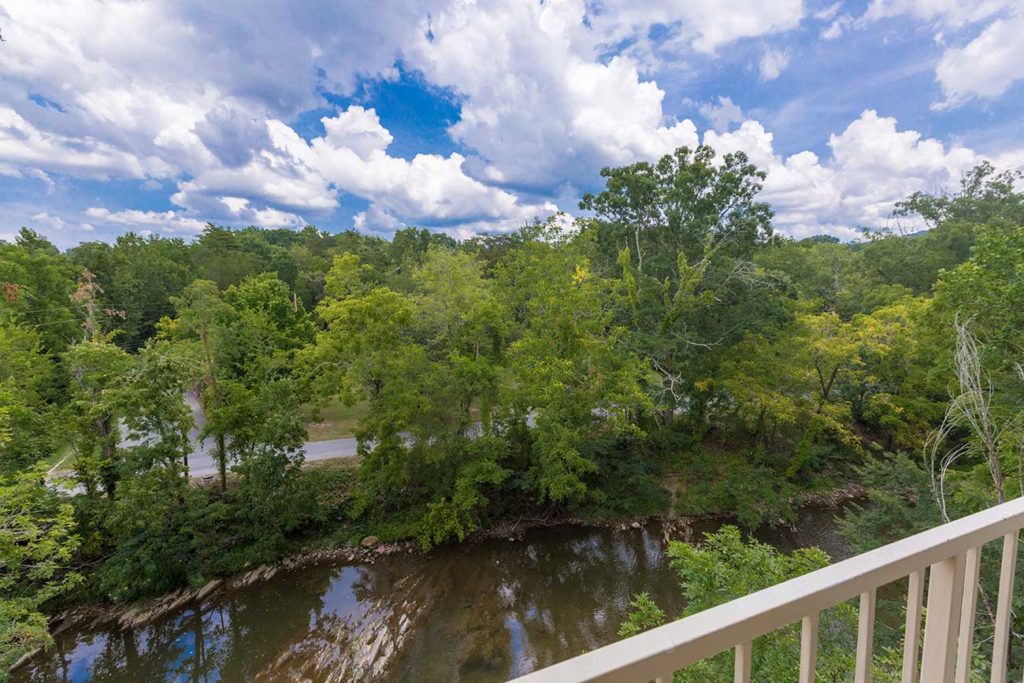 Hotel balcony overlooking the Pigeon River